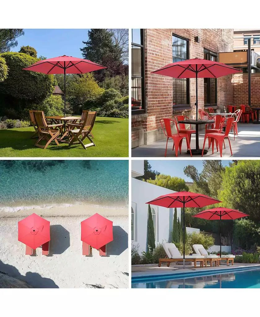 Yescom 7.5 Ft Outdoor Patio Umbrella 6 Ribs with Scale Tilt Button Strap UV30+ Sunshade Garden Parasol for Yard Deck Market Pool Red 3