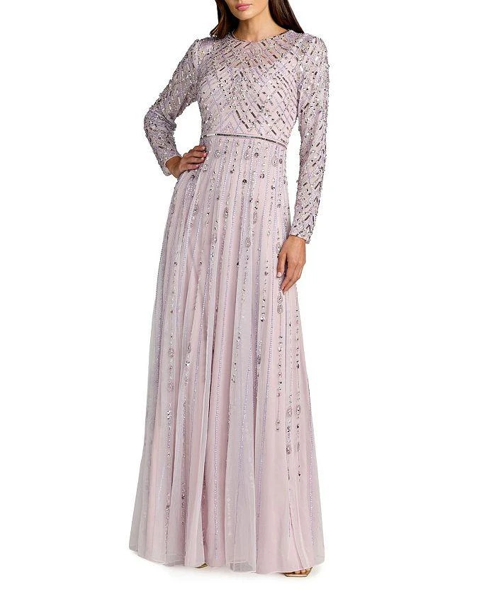 Mac Duggal Hand Embellished Long Sleeve A-Line Gown