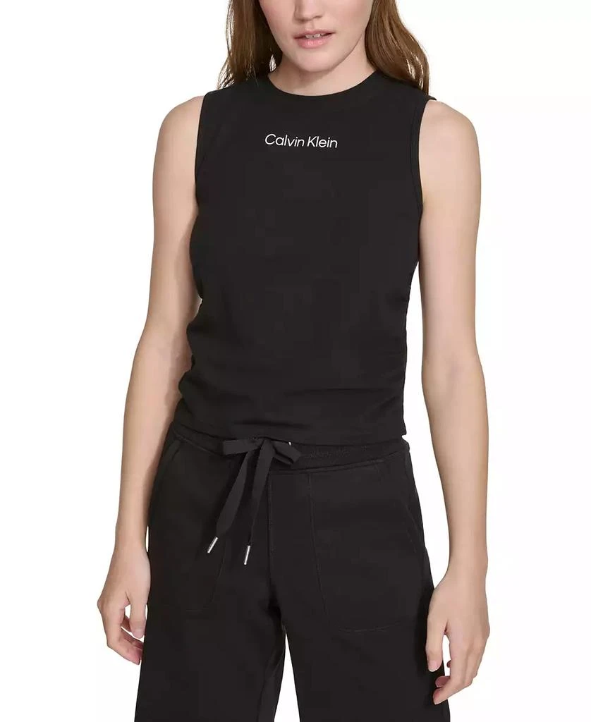 Calvin Klein Women's Ruched Crewneck Logo Tank Top 1