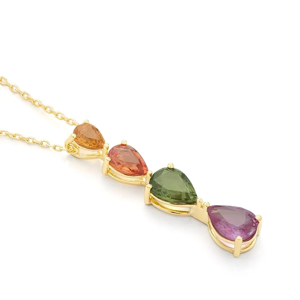 Mozafarian Gold pendant with colourful sapphire droplets 2