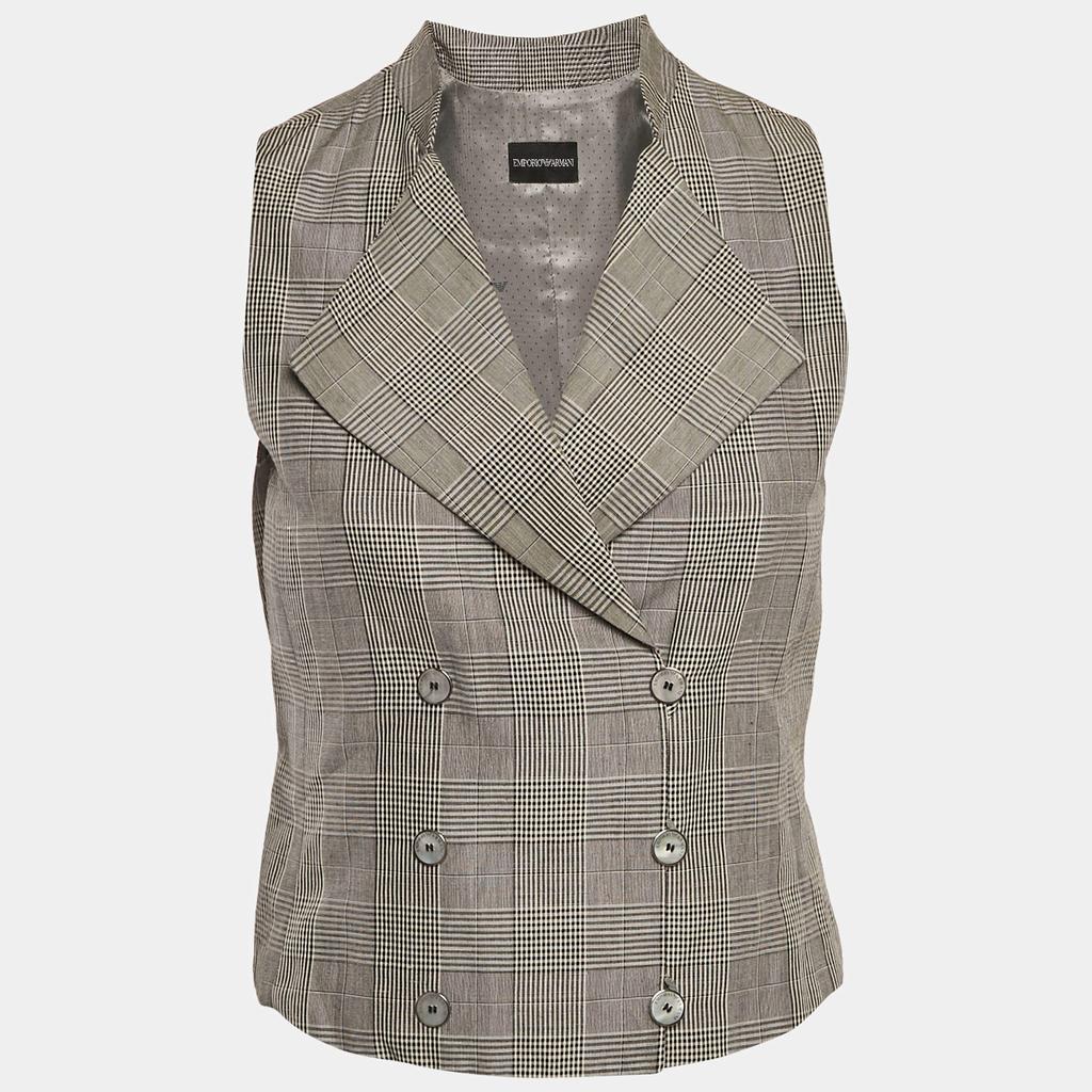 Emporio Armani Emporio Armani Grey Checked Wool Blend Double Breasted Vest S