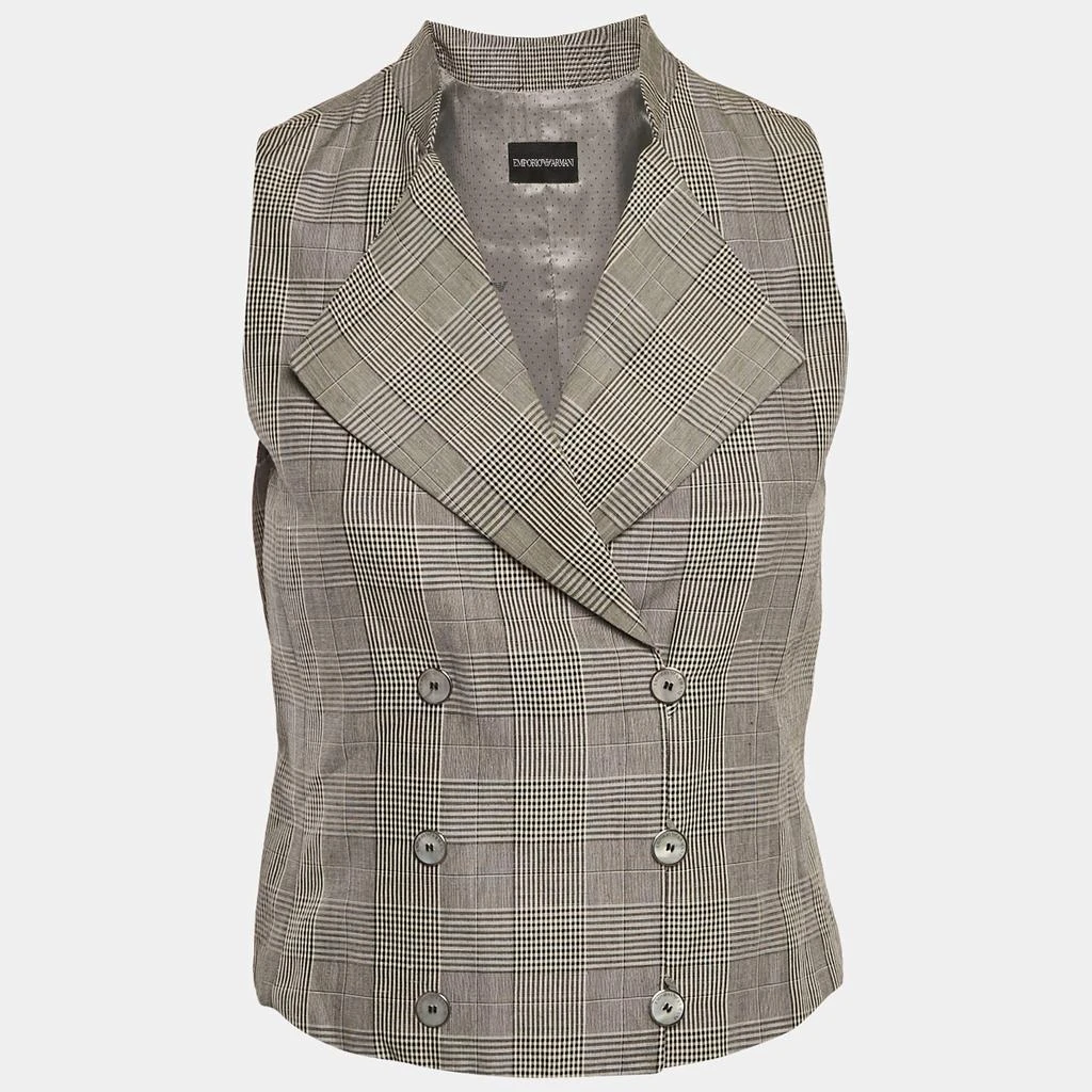 Emporio Armani Emporio Armani Grey Checked Wool Blend Double Breasted Vest S 1