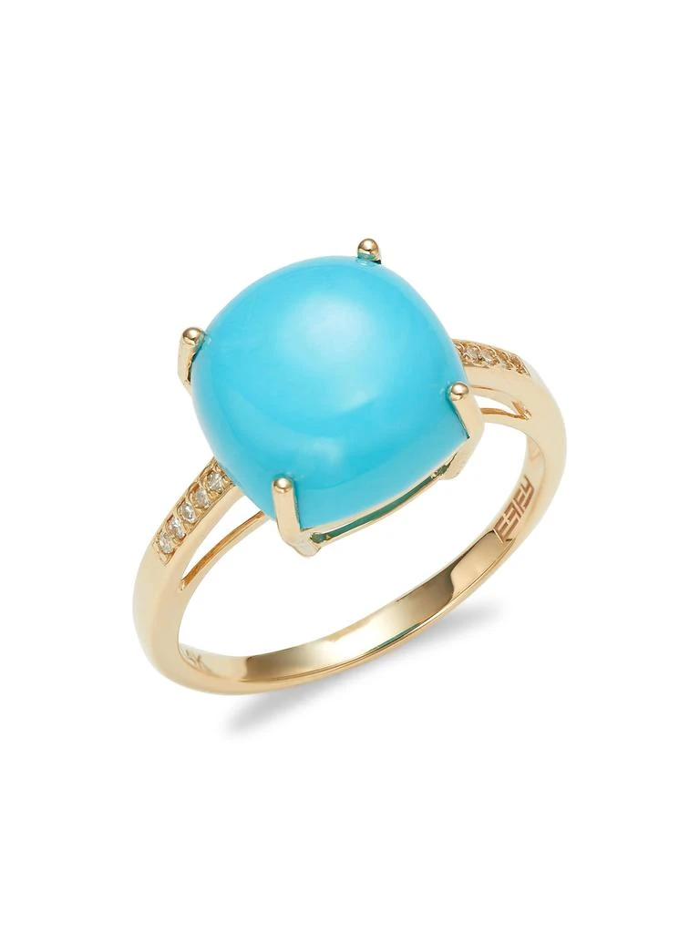 Effy 14K Yellow Gold, Cabochon Turquoise 
0.04 TCW Diamond Ring