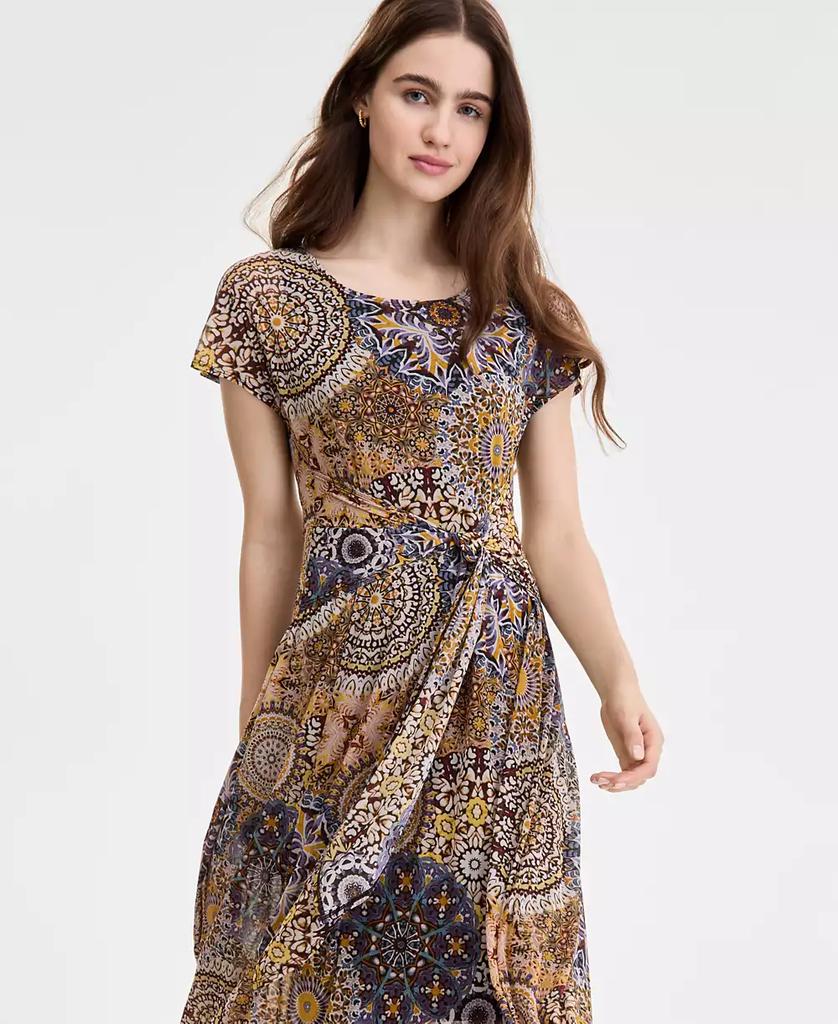 Robbie Bee Women's Printed Tie-Waist Midi Dress