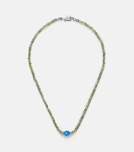 Ileana Makri 9kt white gold (375/1000) and sterling silver (925) beaded necklace with garnets and diamonds