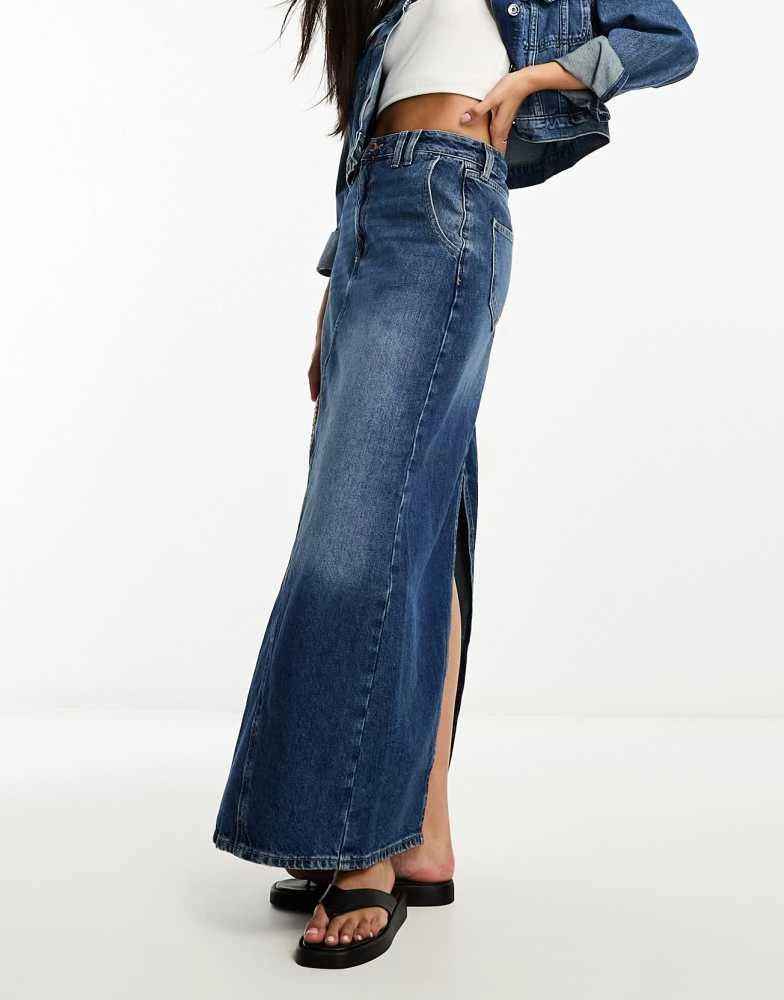River Island River Island seam detail denim maxi skirt in dark denim 4