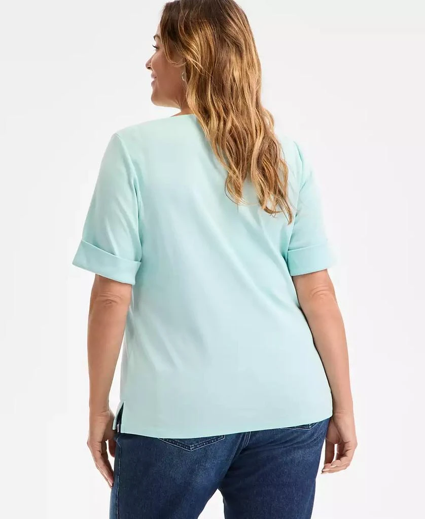 Style & Co Plus Size Boat-Neck Elbow Sleeve Cotton Top, Exclusively at Macy's 2