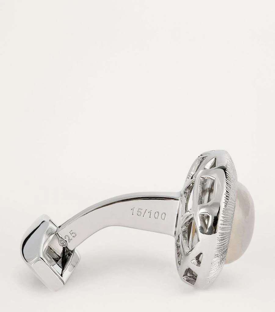 Tateossian Rhodium-Plated Silver and Moonstone Graffiato Cufflink 4