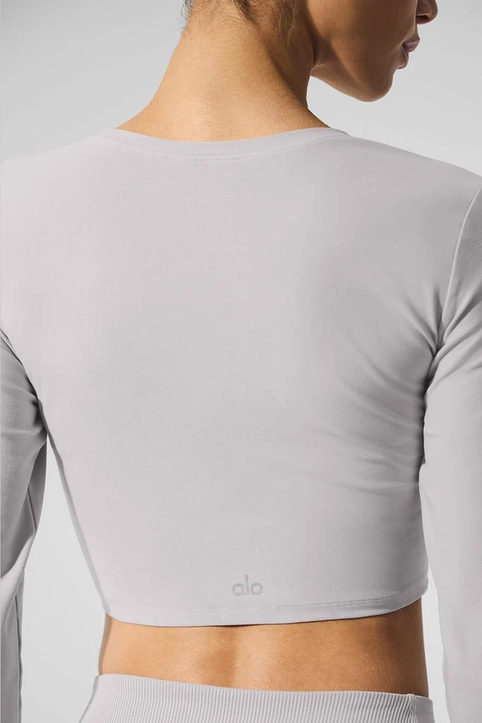 Alo Washed Alosoft Crop Finesse Long Sleeve - Grey Sky Wash 5