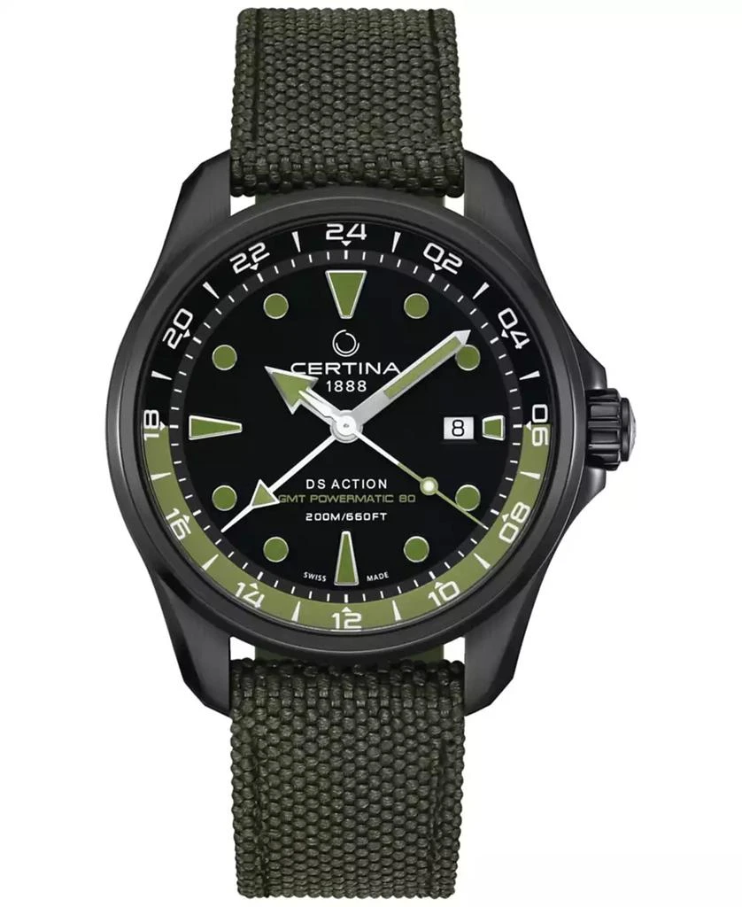Certina Men's Swiss Automatic DS Action GMT Green Synthetic Strap Watch 43mm 6