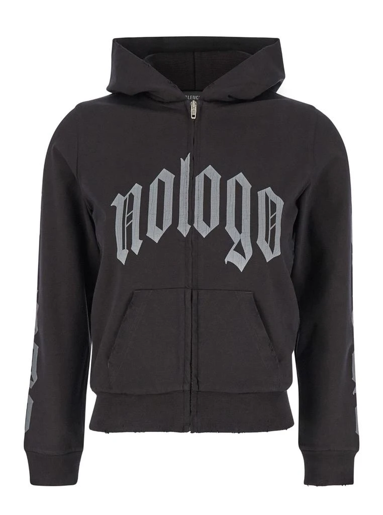 Balenciaga Black Zip-up Hoodie With No Logo Gothic Print In Jersey Woman 1
