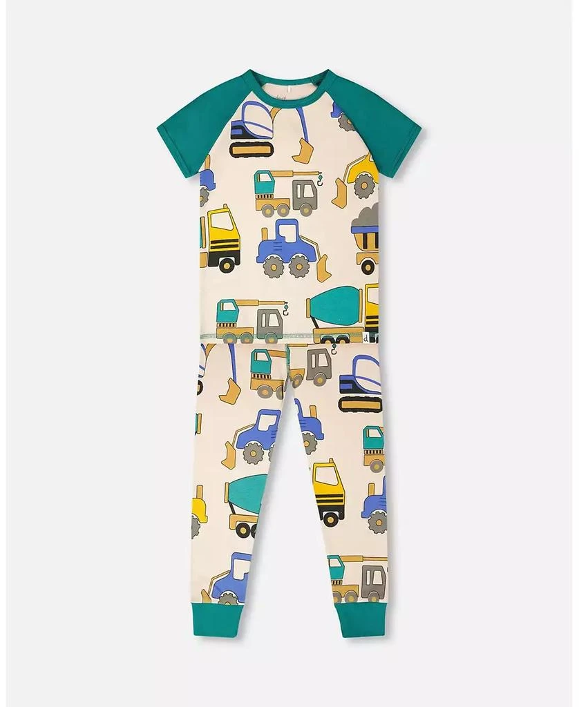 Deux par Deux Toddler Boys Cotton Two-Piece Pyjama Set Beige Truck Print