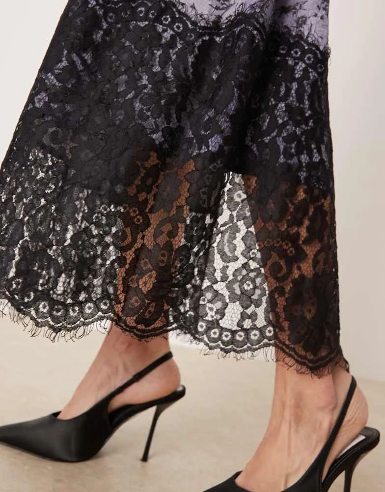 ASOS ASOS DESIGN lace detail v neck crinkle satin maxi dress in black floral 4