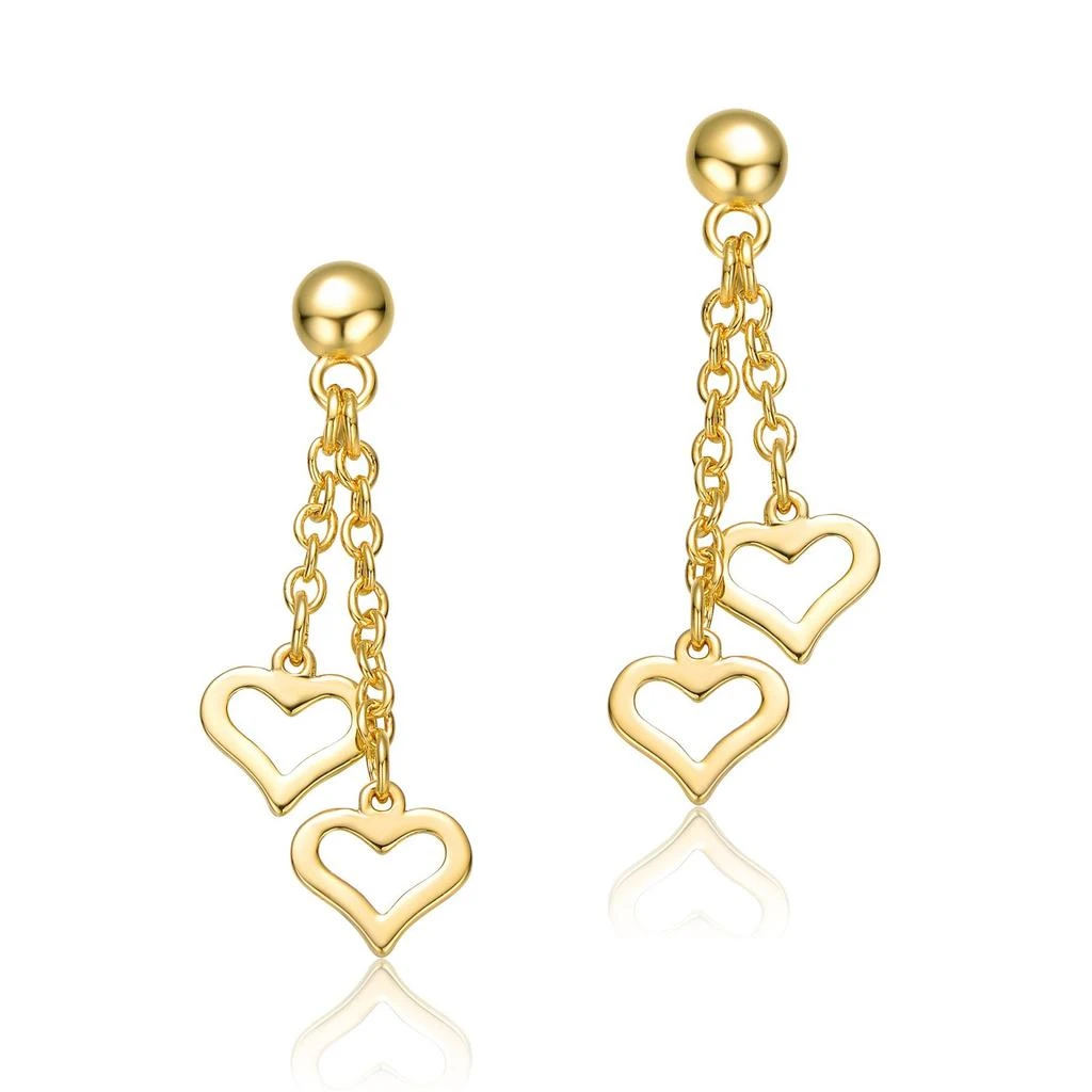 Rachel Glauber RG Young Adults/Teens 14k Yellow Gold Plated Double Heart Halo Dangle Chain Drop Earrings 2