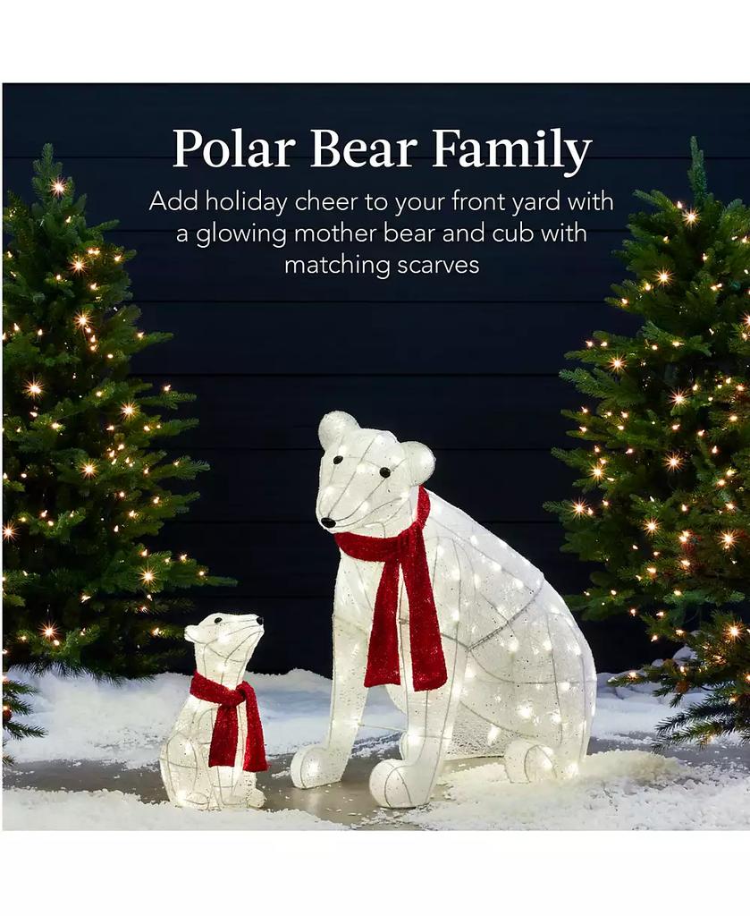 Best Choice Products Large Lighted Polar Bear Family w/ 145 Pre-Strung LED Lights, Zip Ties, Ground Stakes - Red/White