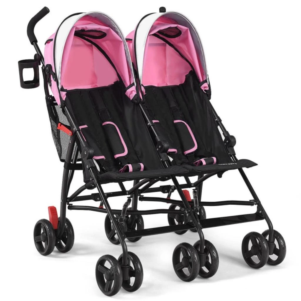 Hivvago Foldable Twin Baby Double Stroller Ultralight Umbrella Kids Stroller-Pink