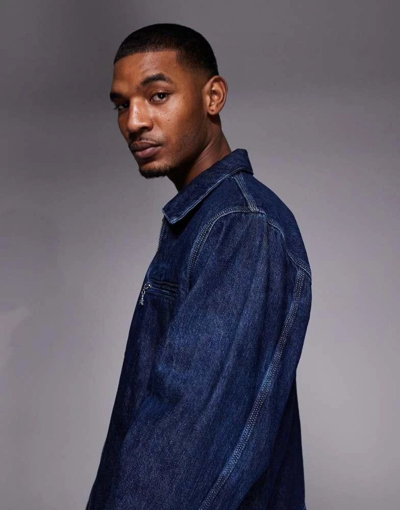 Hugo Blue HUGO BLUE Elzo regular fit zip through denim jacket in dark blue 3