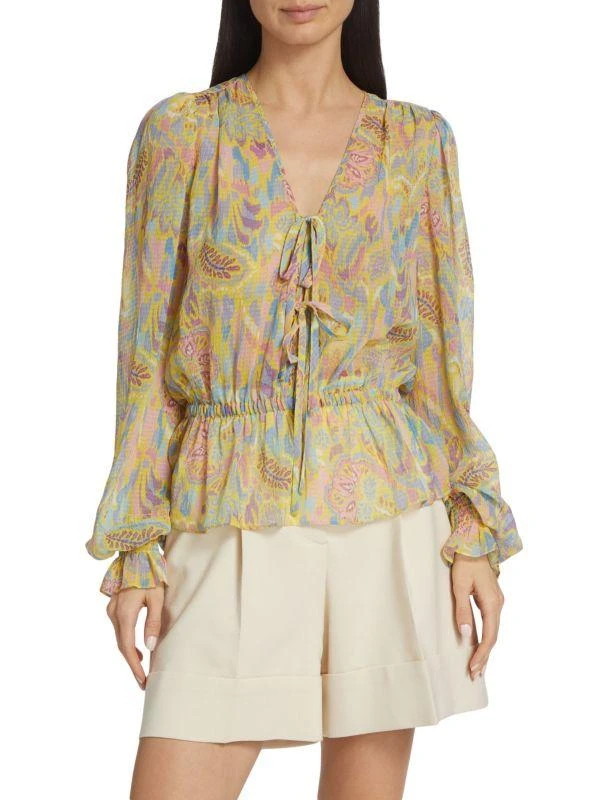 Ramy Brook Evie Printed Tie Front Blouse 1