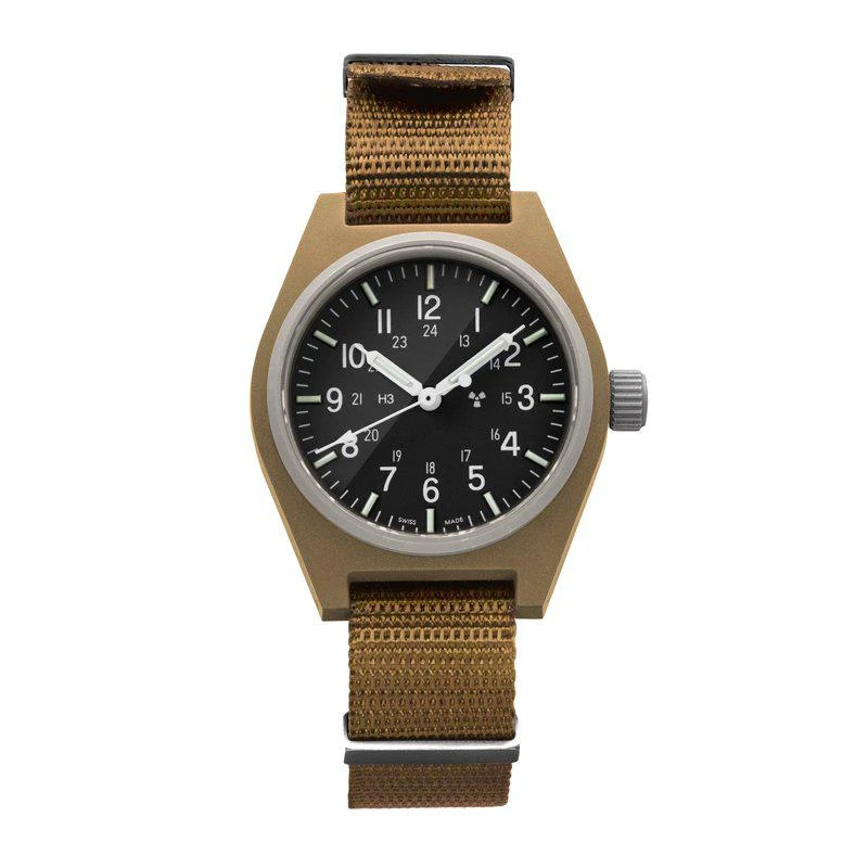 Marathon 34mm Desert Tan General Purpose Quartz (GPQ) DIAL MARKINGS: US GOV/STRAP TYPE: NYLON DEFSTAN 2