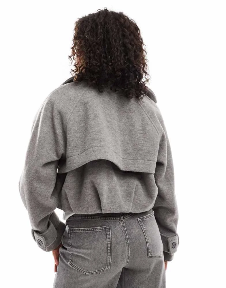 ASOS ASOS DESIGN bubble hem formal cropped trench coat in grey marl 4