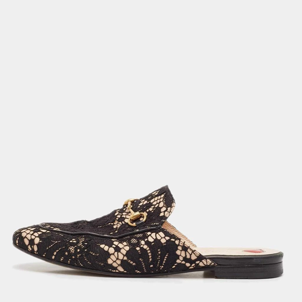 Gucci Gucci Black/Pink Lace and Leather Princetown Mules Sandals Size 40 1