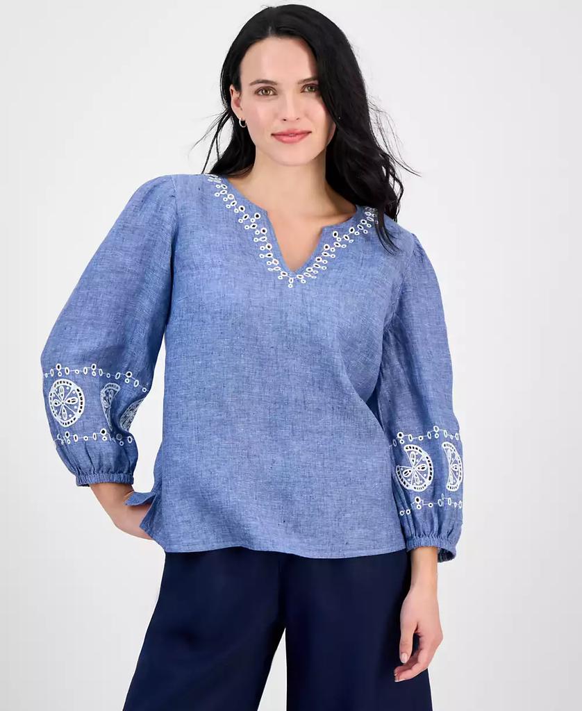 売れ筋商品|||チャータークラブ カットソー トップス レディース Plus Size 100% Linen Roll-Tab Shirt, Exclusively at Macy's Flax Charter Club Plus Size 100% Linen Roll-Tab Shirt, Created