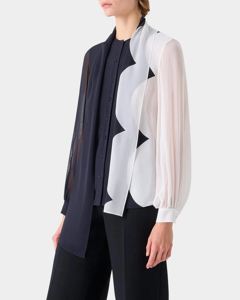 Akris Colorblock Silk Crepe Scarf Blouse 5