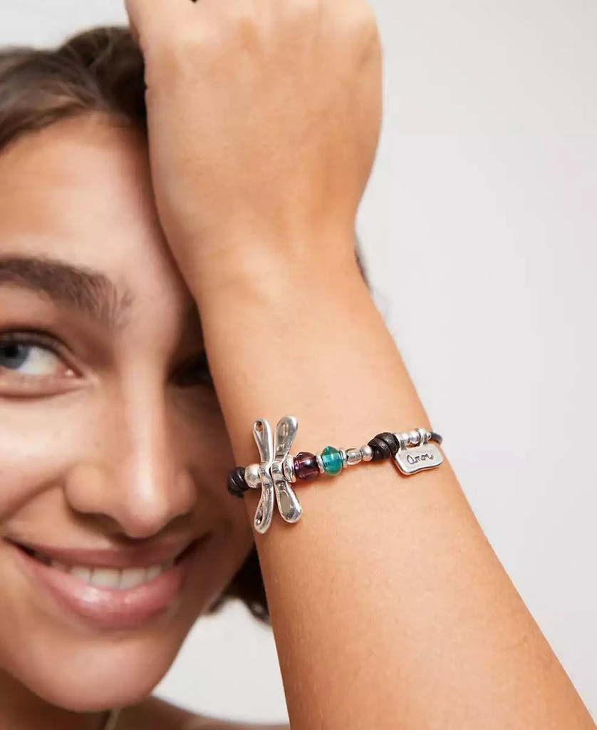 UNOde50 Leather Bracelet featuring a Dragonfly Plated in Sterling Silver and Multicolored Crystals 4