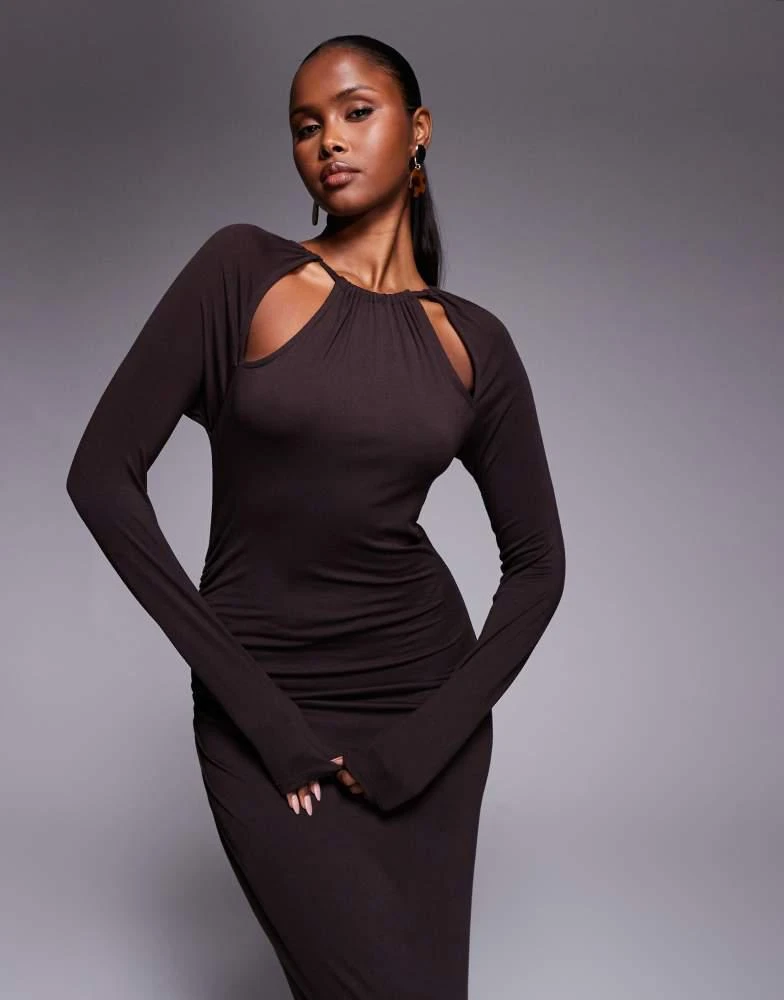 draped midi dress long sleeve Women's Agnes Asymmetric Sleeve Draped Midi Dress XS/S/M/L/XL/Customize Rio Red MEAN BLVD Rio Red / S