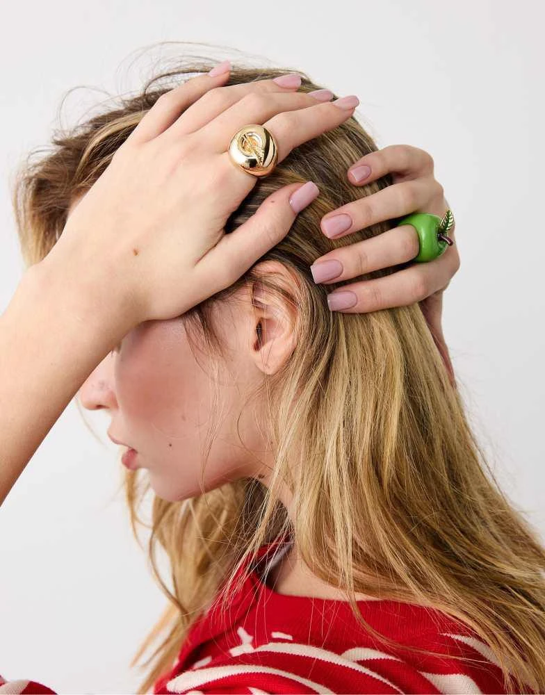 Stradivarius Stradivarius Set of 2 apple rings in aquamarine 2