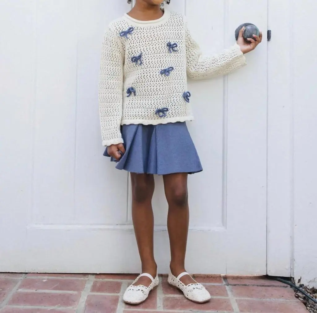 Rylee + Cru Rylee + Cru - Bow Crochet Knit Pullover