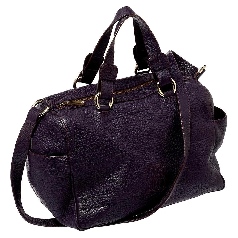 Carolina Herrera Carolina Herrera Dark Purple Grained Leather Boston Bag 3