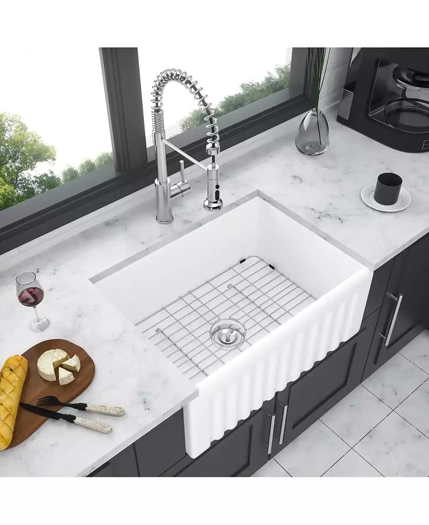Flynama 24inch Ceramic Farmhouse Kitchen Sink Single Bowl Rectangular Vessel Apron Front 3