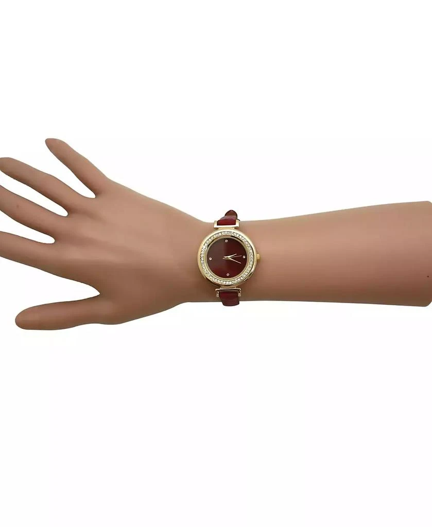 Olivia Pratt Burgundy Thin Solid Color Strap and Rhinestones Women Watch 4