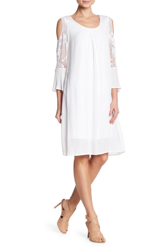 Nina Leonard Crochet Cold Shoulder Long Sleeve Dress