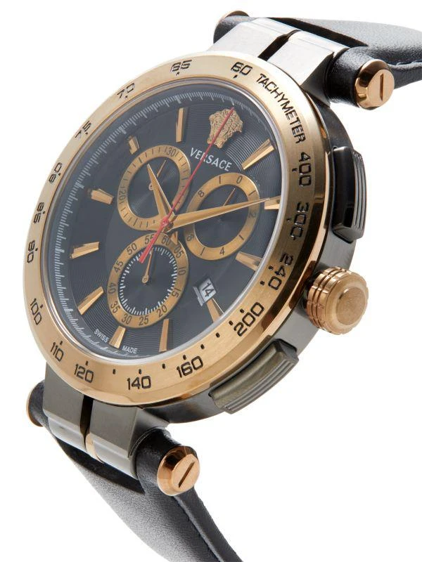 Versace Aion Chrono 45MM Stainless Steel Case & Leather Strap Chronograph Watch 3