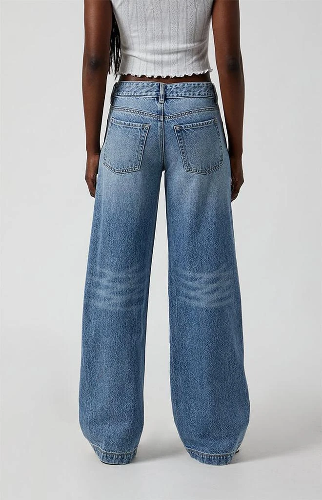 PacSun Casey Low Rise Baggy Jeans Frayed Flame Patch Medium Indigo 5