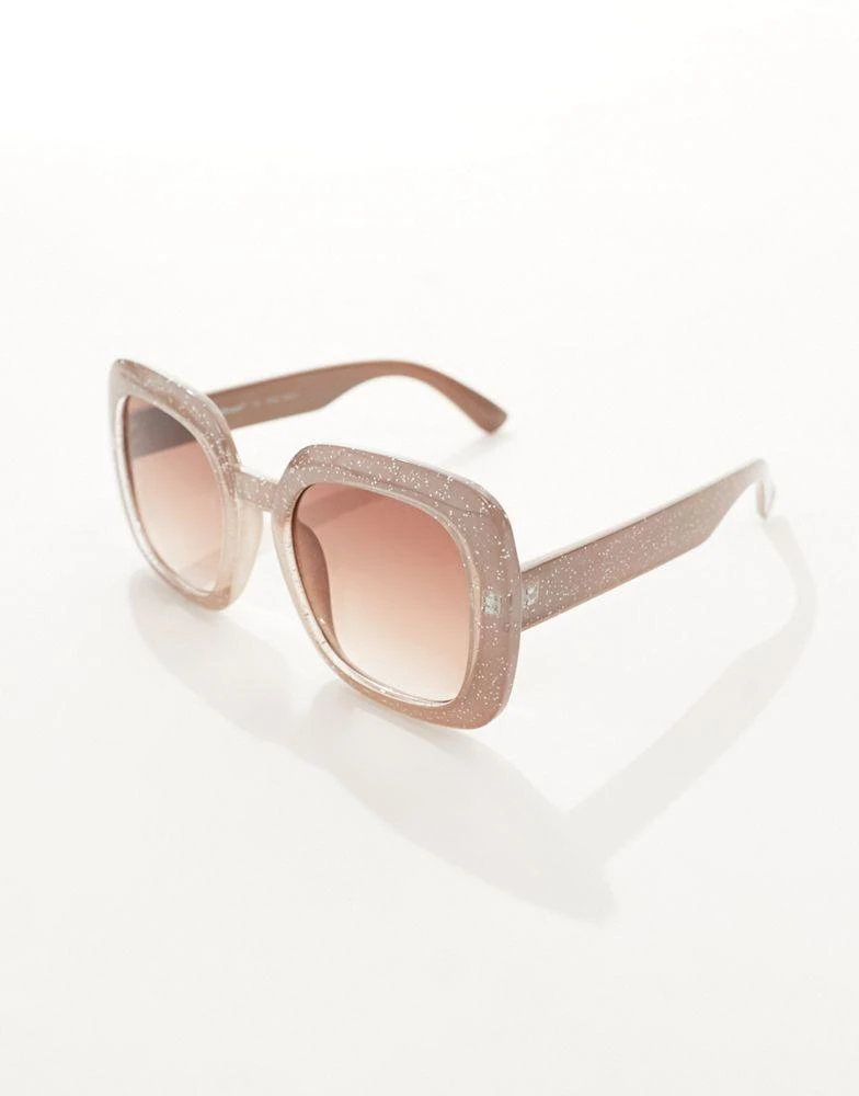 AJ Morgan AJ Morgan oversized square glitter sunglasses in beige 2