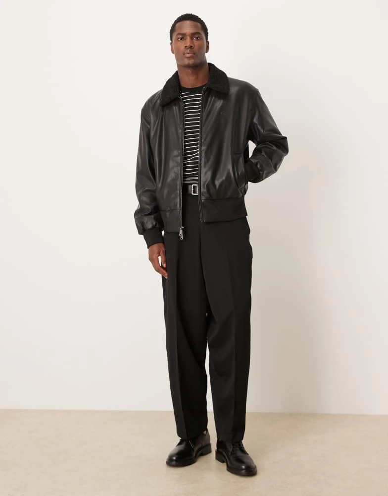 Calvin Klein Calvin Klein Jeans faux leather bomber jacket with sherpa collar in black 2