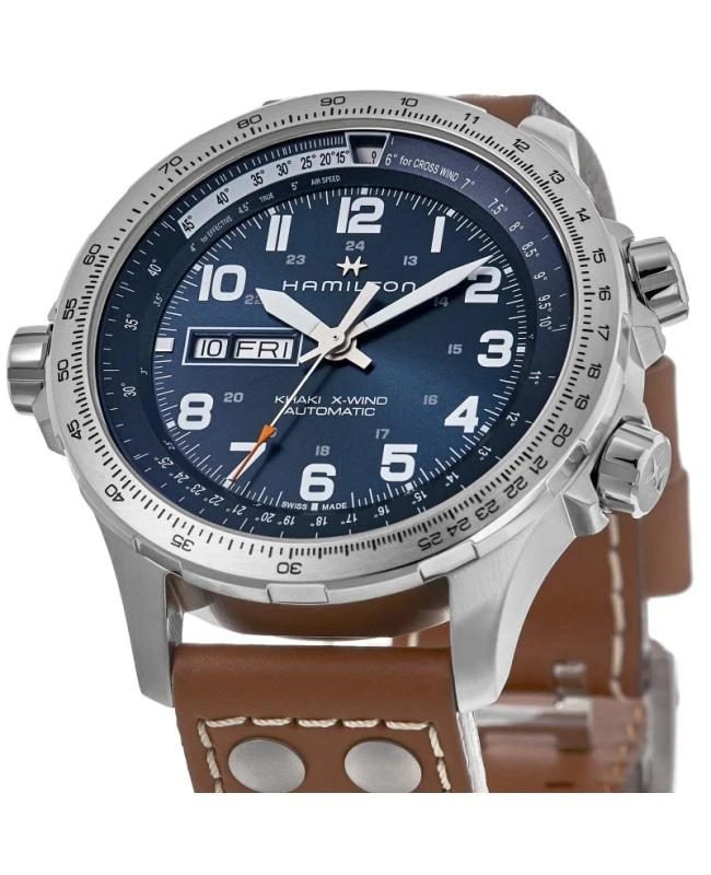 Hamilton Hamilton Khaki Aviation X-Wind Day Date Auto Blue Dial Leather Strap Men's Watch H77765541 2
