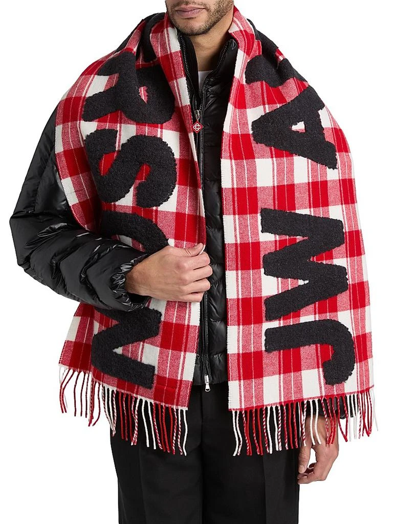 JW Anderson Contrast Logo Plaid Wool-Blend Scarf 3