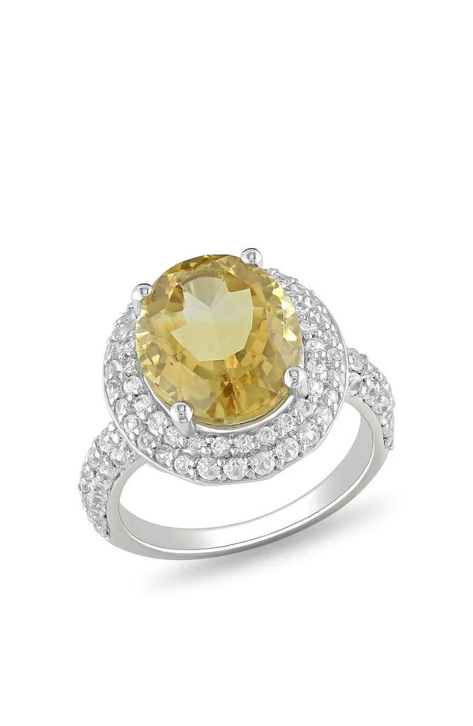 DELMAR Sterling Silver Oval Citrine 
Created White Sapphire Halo Ring