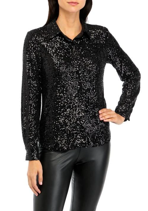 cable & gauge Gauge Womens Sequin Button Down Shirt 1