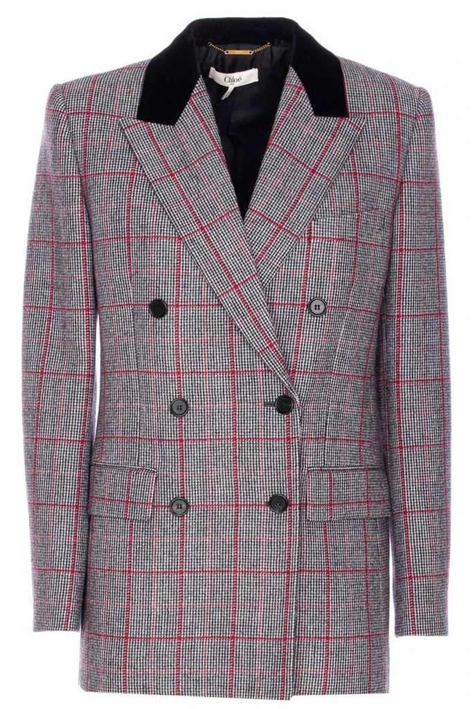 Chloé Chloé Tartan Motif Double-Breasted Blazer from Cettire