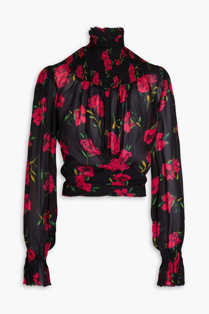 NICHOLAS Kaija shirred printed crepe wrap top