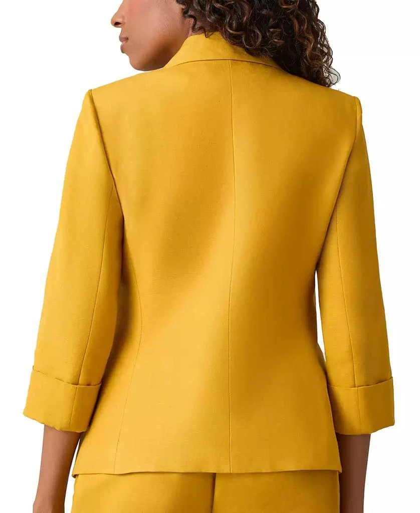 Kasper Petite Linen-Blend Button-Front 3/4-Sleeve Notch-Lapel Blazer 2