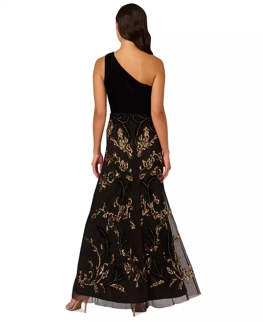 Adrianna Papell Women's One-Shoulder Beaded Velvet Ball Gown 2