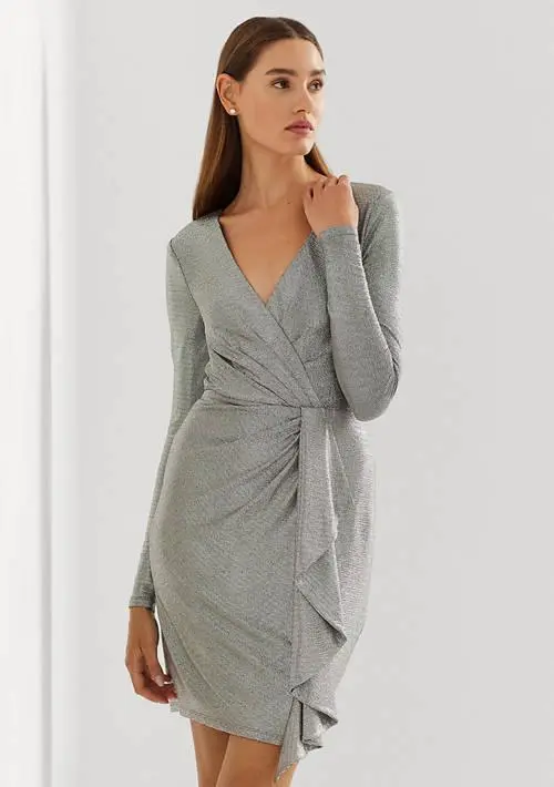 Ralph Lauren Metallic Knit Surplice Cocktail Dress 4