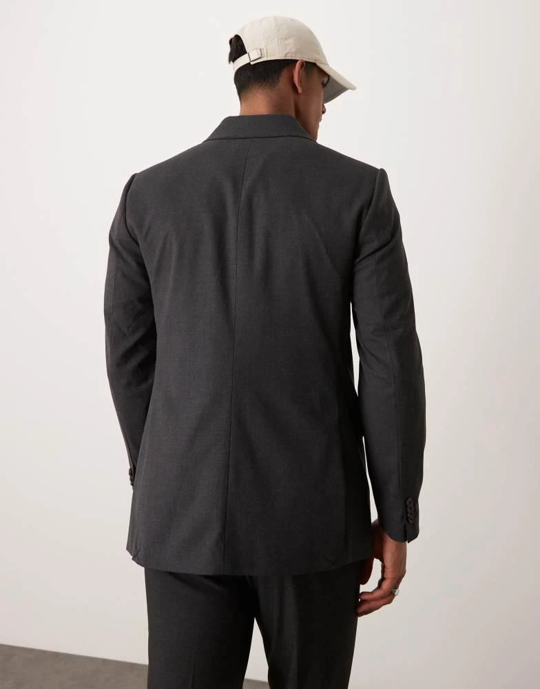 Abercrombie & Fitch Abercrombie & Fitch double breasted wool blend flannel blazer in charcoal 4