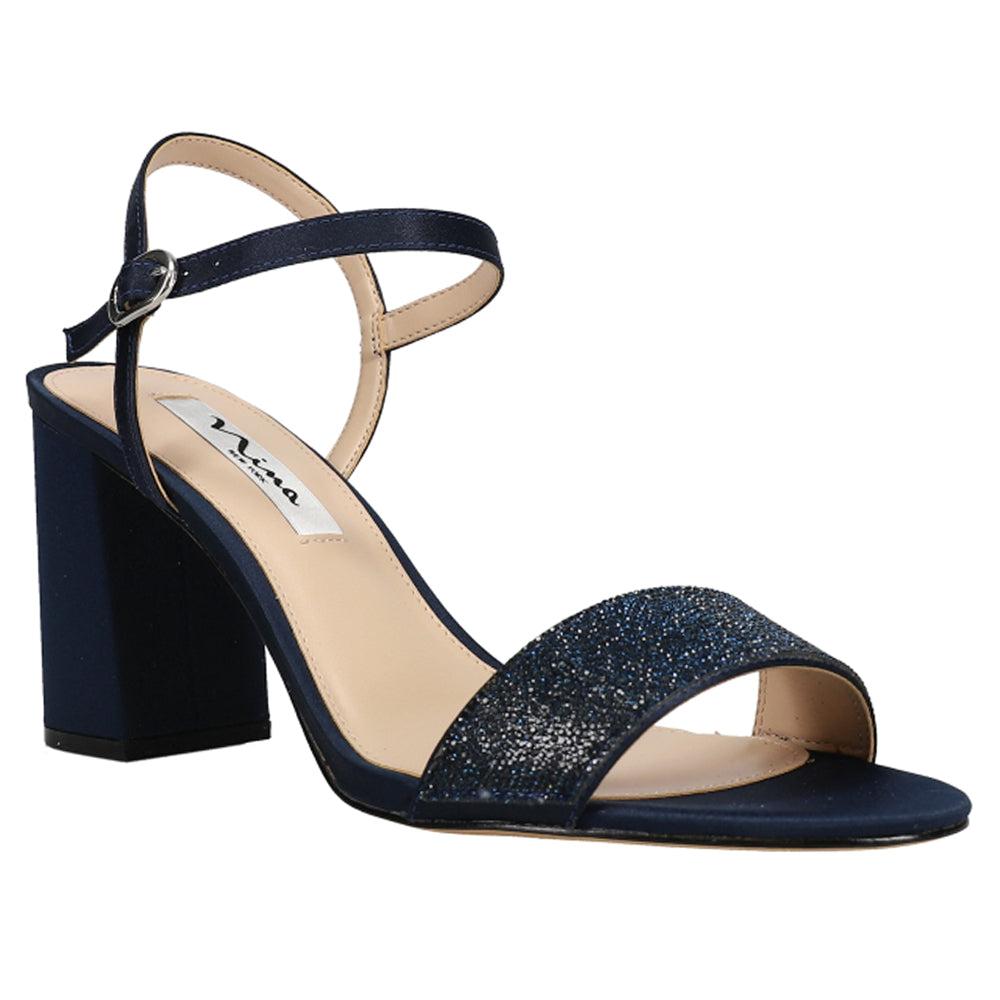 Nina Haven Rhinestone Ankle Strap Block Heel Sandals